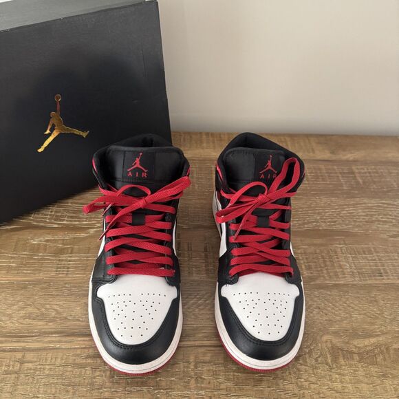 Nike Air Jordan 1 Mid mens basketball shoes white red black size 7.5 - Picture 2 of 11